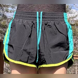 Nike Dri-Fit Running Shorts Black Teal Neon Trim Women’s Small